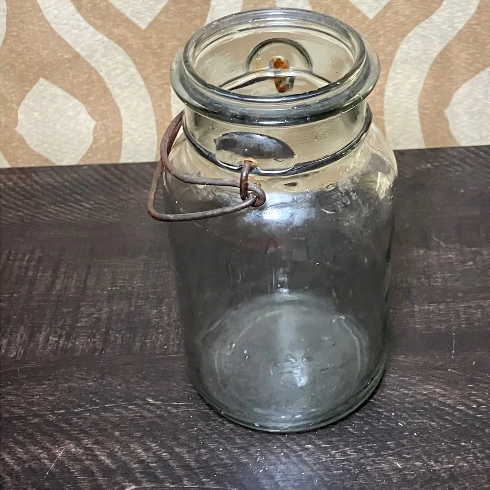 Ball Ideal Mason Jar Vintage Clear Glass Wire Bail Closure Antique